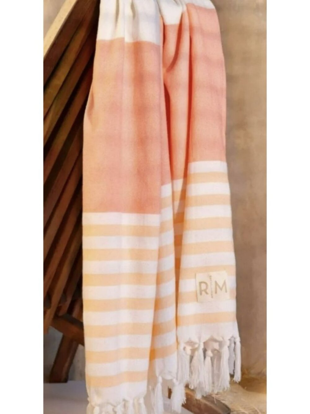 Set of 2 Rachel Miriam Peach Summer Towels Striped Tassels 39x71 New